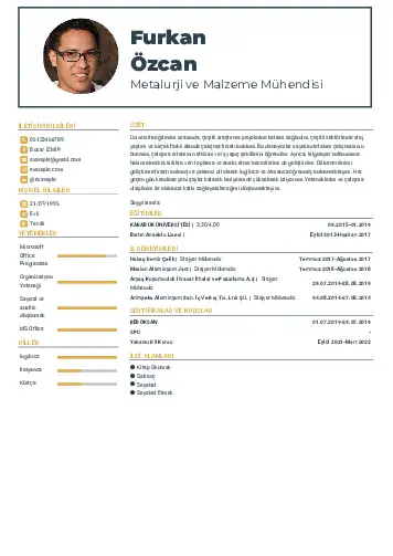 Metalürji Ve Malzeme Mühendisliği Cv Örnekleri cv indir